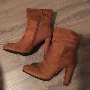 Camel Suede Zip Up Booties